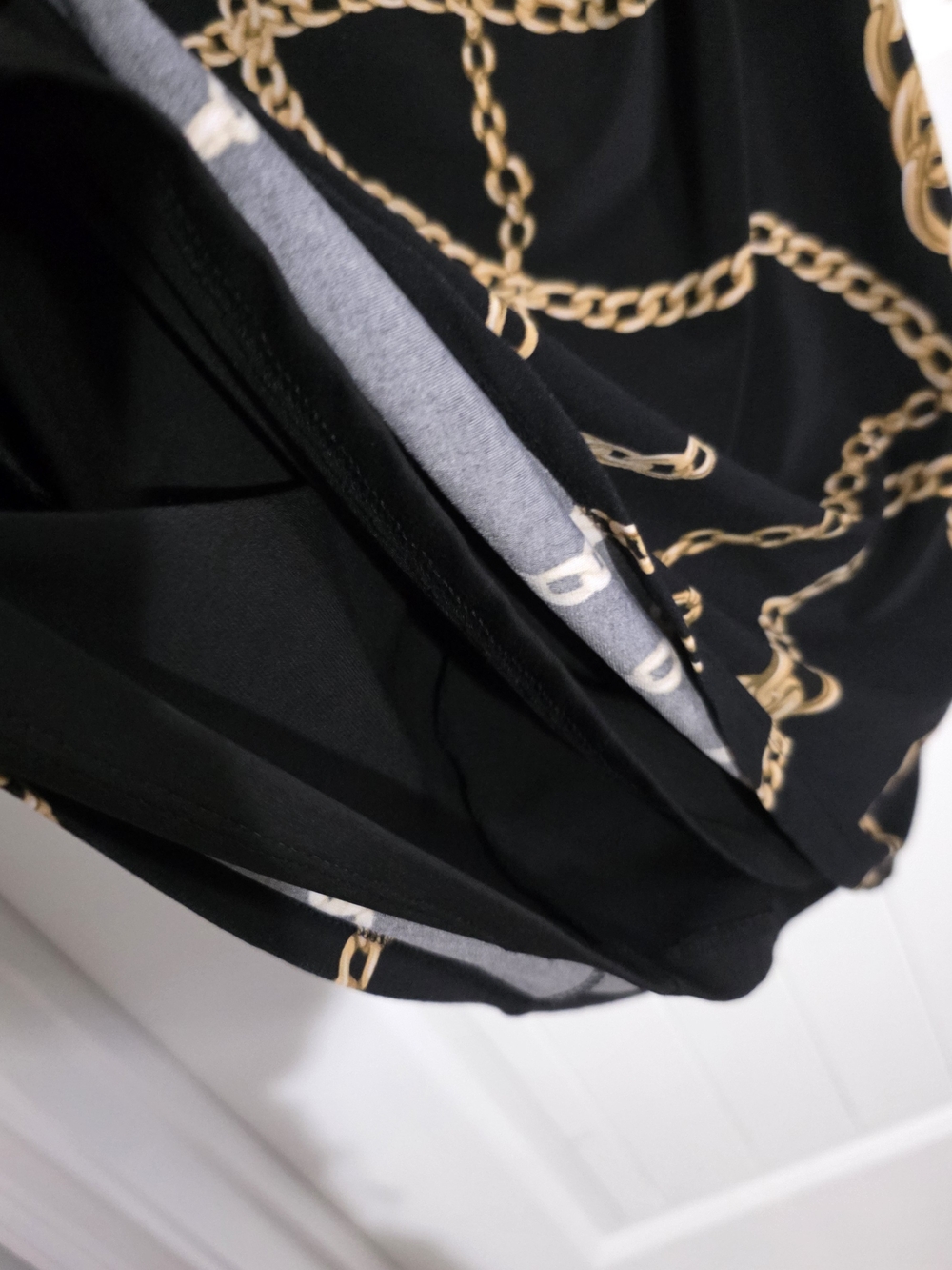 Lauren Ralph Lauren Chain Print Ruched Dress Black Gold 12P Equestrian Stretch - Picture 11 of 14